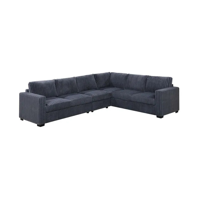 Elegant 4-Pc Sectional Set Dark Gray One Arm Loveseat Corner Wedge Armless Chair Corduroy Upholstered L-Shaped Plush Couch