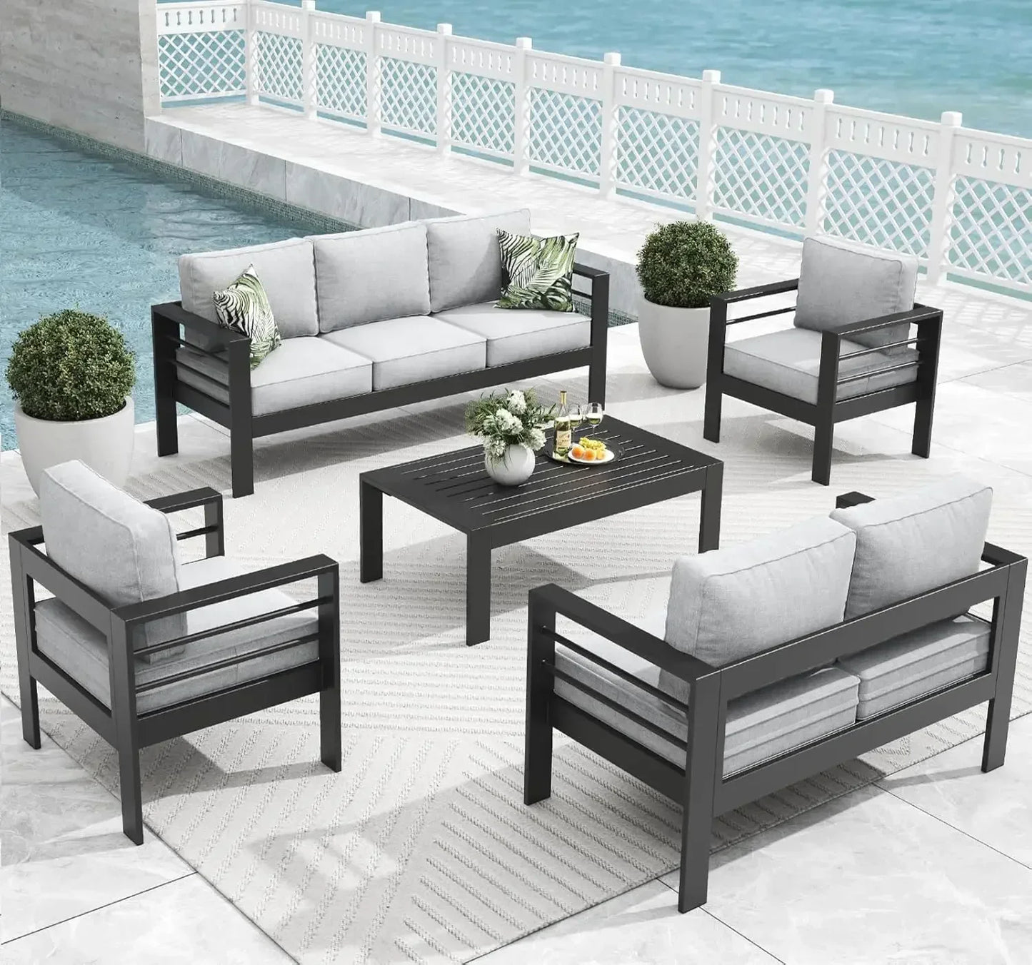 5 Pieces Modern Aluminum Patio Furniture