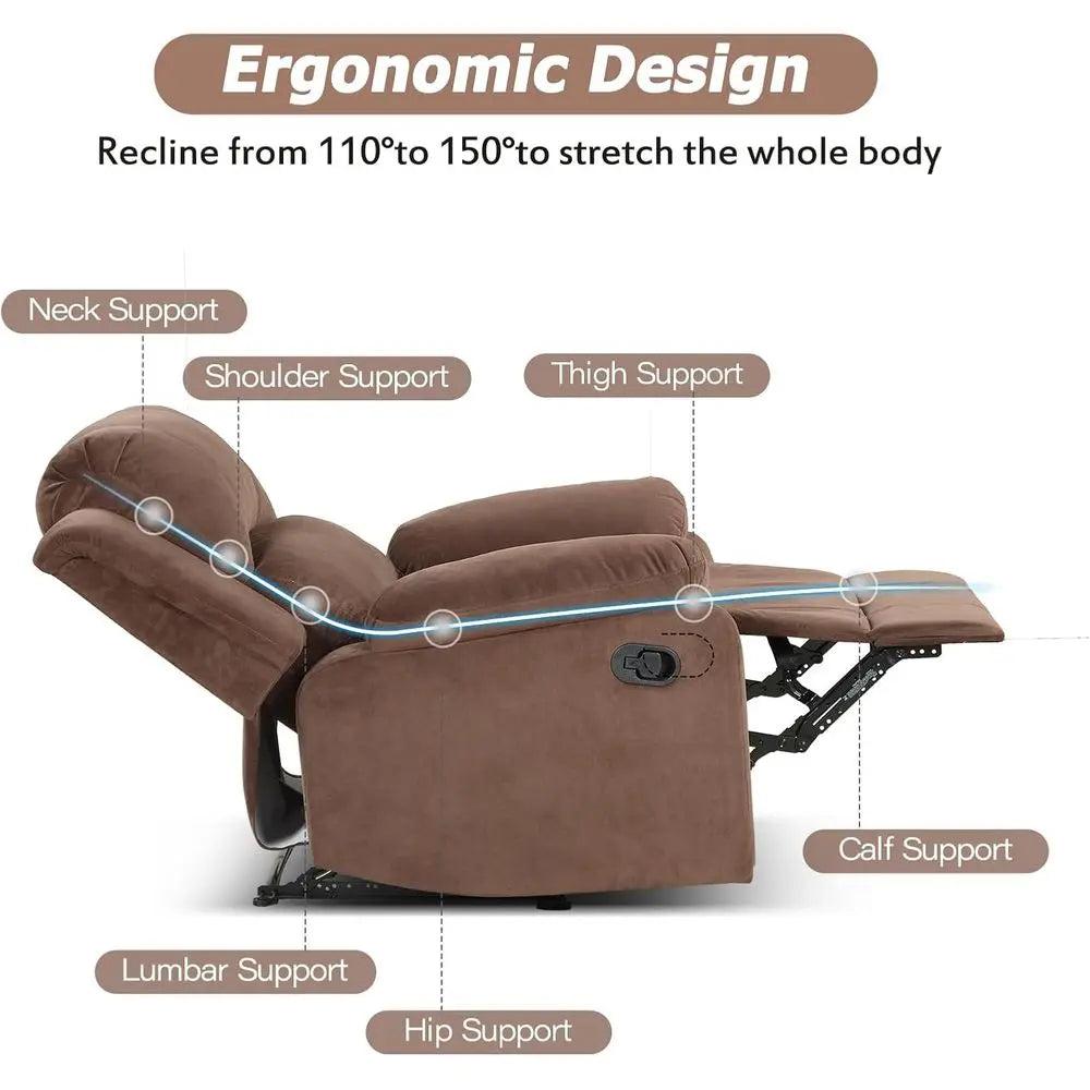 Light Brown Heavy-Duty Recliner Chair with Soft Fabric for Living Room or Bedroom
