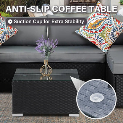 7-Piece Outdoor Patio Furniture Set, Outdoor Couch - Handwoven All-Weather Rattan & 4” Thick Waterproof Cushions,, Customized