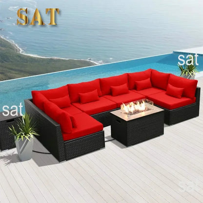 #For Patio Furniture Sectional Sofa with Gas Fire Pit Table Outdoor Patio Furniture Conversation Sets Propane Fire Pit&