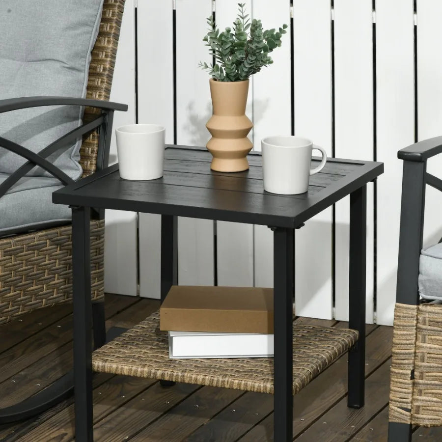 Rocking Bistro Set 3PC Wicker Outdoor Furniture with Rocker Chairs Cushions Coffee Table Light Grey