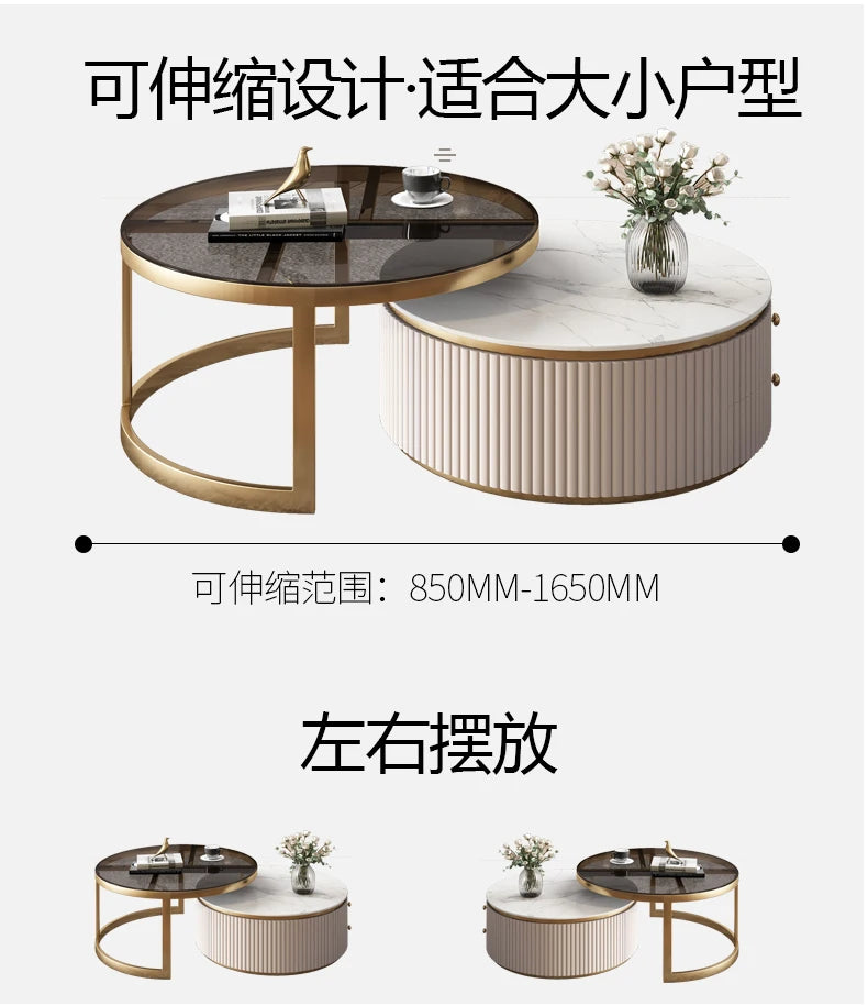 LXLight luxury rock slab coffee table Nordic simple modern round telescopic size coffee table