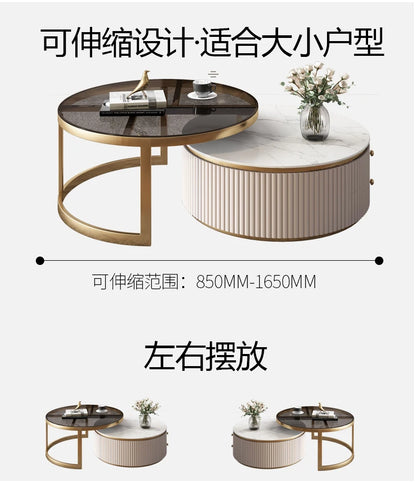 LXLight luxury rock slab coffee table Nordic simple modern round telescopic size coffee table