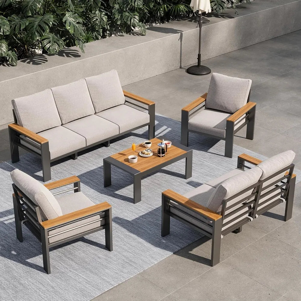 Aluminum Outdoor Patio Furniture Set, 7 Seats Outdoor Sectional with Coffee Table, Patio Conversation Sets with Upgraded Armrest