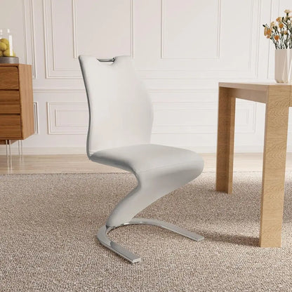 Pair of Modern White PU Leather Upholstered Dining Chairs with Metal Legs for Kitchen or Dining Room