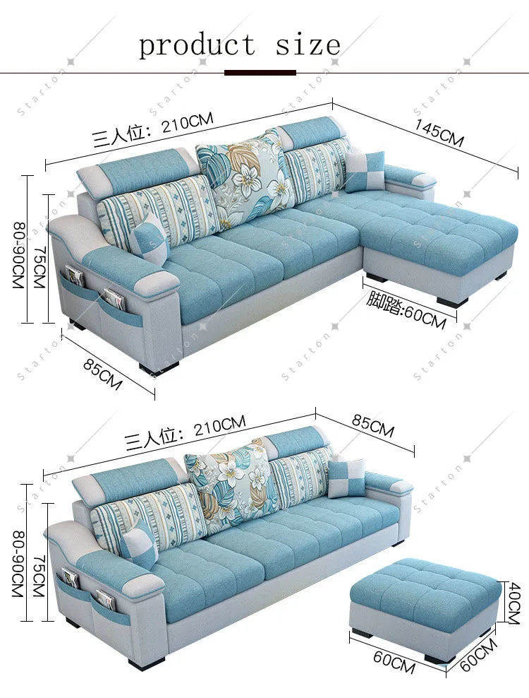 Room Fabric Sofa Modern Minimalist Home Corner Sofa Furniture Combination Nordic Solid Frame Fabric Sofa