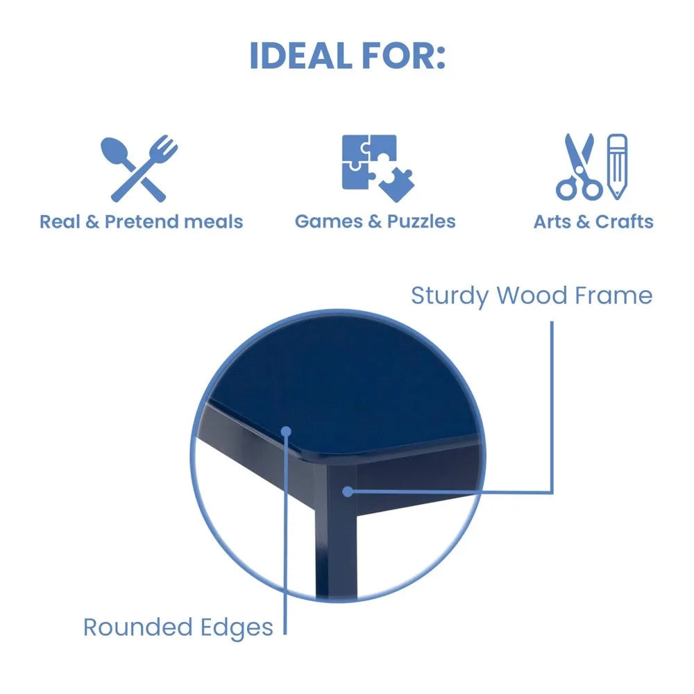 Kids Wooden Table and Chair Set with 2 Chairs, Deep Blue Color, Sturdy for Toddlers Ages 3+