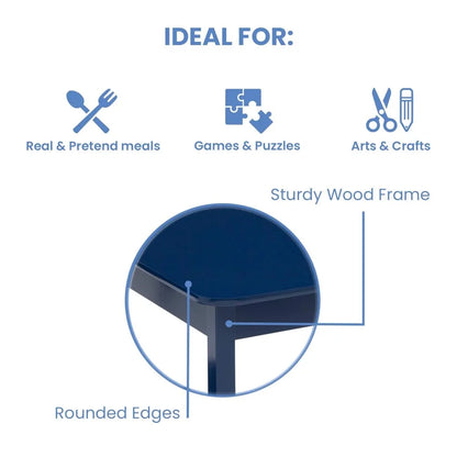 Kids Wooden Table and Chair Set with 2 Chairs, Deep Blue Color, Sturdy for Toddlers Ages 3+