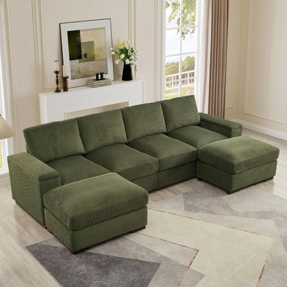 U-Shaped Cloud Couches for Living Room,122" Modular Sectional Cloud Sofas with Deep Seat Removable Ottomans,Modern Corduroy