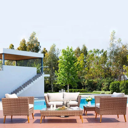 # Brown Patio Wicker Loveseat Setting Couch Furniture Outdoor Garden Rattan Aluminum Sectional Conversation Sofa Set #