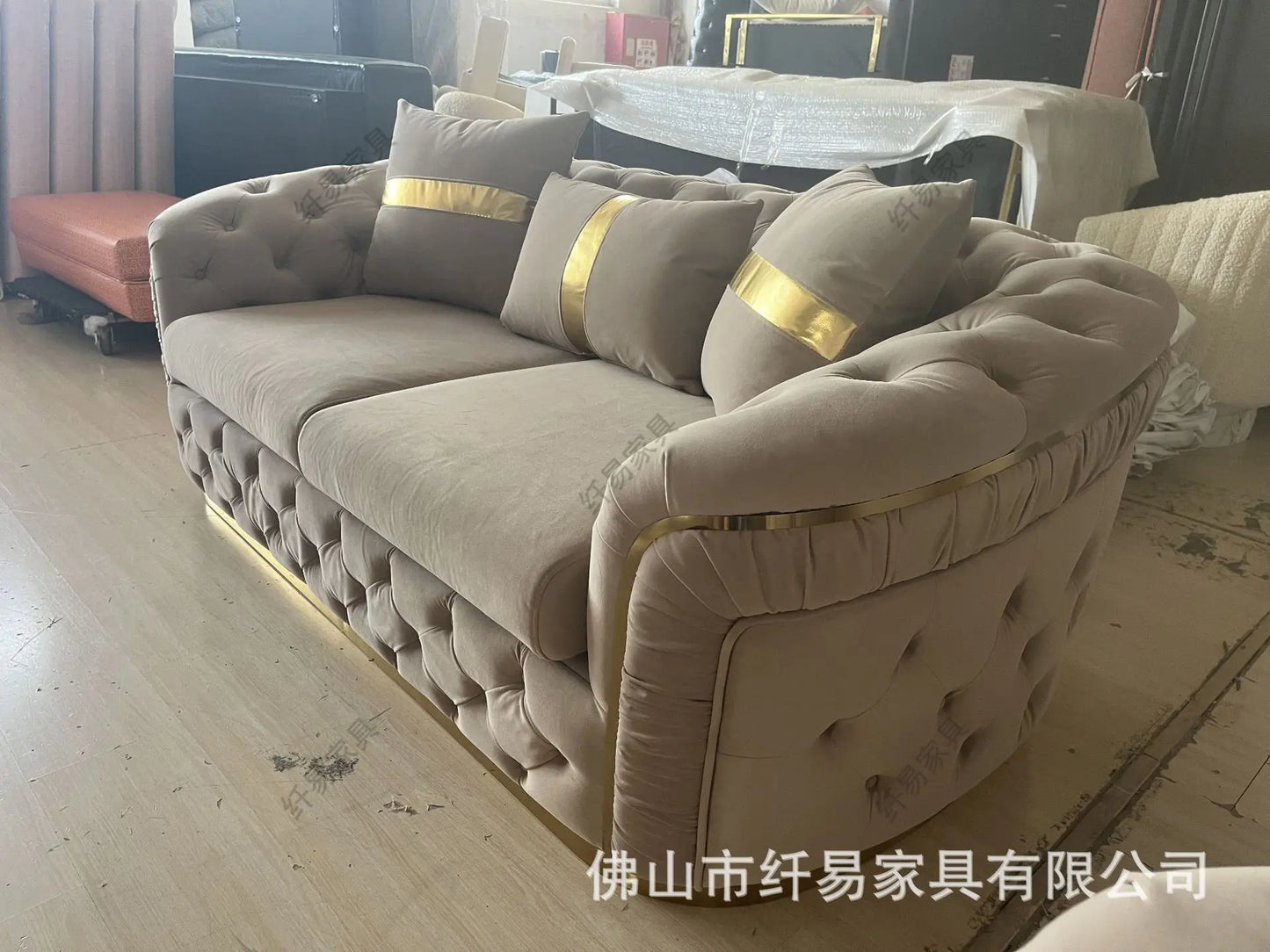 American fabric pull-up sofa, European light luxury velvet living room fashion simple straight sofa combination factory