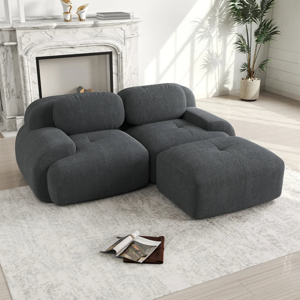 82'' Corner Sofa in Soft Cord Fabric, Modular Combined with Curved Armrests, Without Mounting, Highly Elastic Foam Upholstery