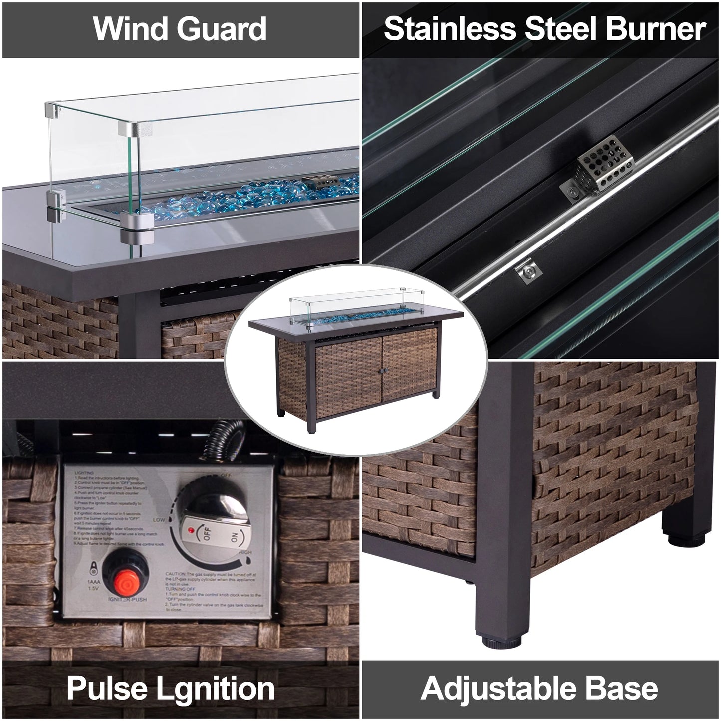 42 Inch Gas Fire Pit Table, 50,000 BTU Propane Pits for Outside with Steel Lid and Waterproof Cover, 2 in 1 Firepit Table