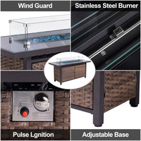 42 Inch Gas Fire Pit Table, 50,000 BTU Propane Pits for Outside with Steel Lid and Waterproof Cover, 2 in 1 Firepit Table