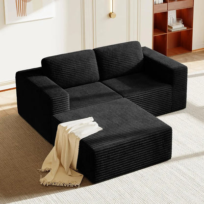 97" L-Shape Modular Sofa, 3-Seat Corduroy Couch with Movable Ottoman, Sectional Sofa for Living Room, Green, Customized