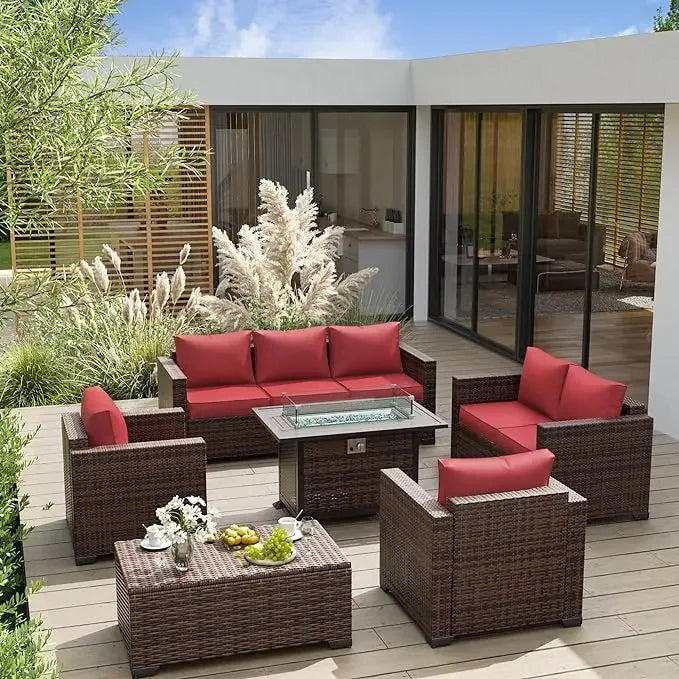 Furniture Set with Fire Pit Table, 8 Pieces Outdoor Oversized Sectional Sofa
