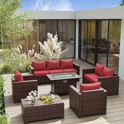 Furniture Set with Fire Pit Table, 8 Pieces Outdoor Oversized Sectional Sofa
