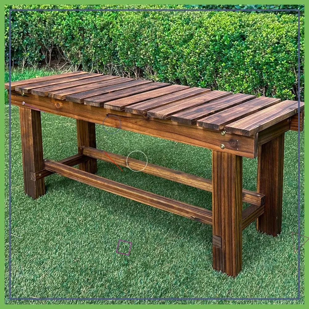 Outdoor Garden Bench, Weatherproof Patio Benches 2Person Seat Backless Wooden Porch Bench, Multifunctional Slat All Weather Ben