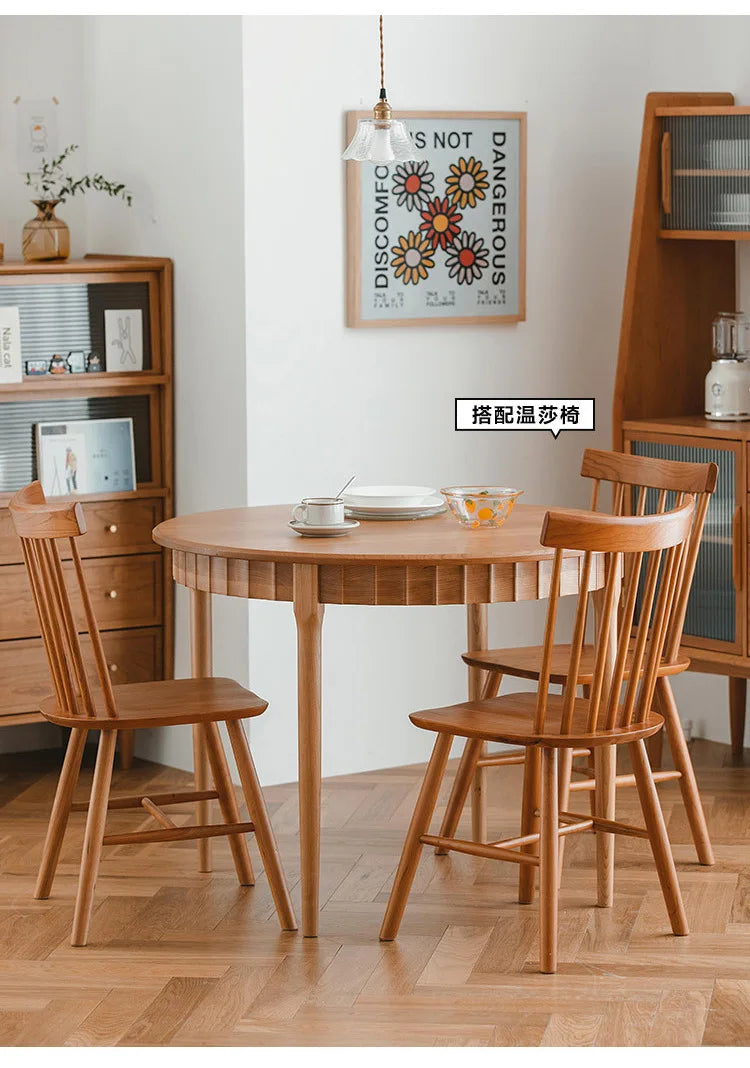 Jimei round table Nordic simple small apartment modern solid wood cherry wood log dining table home leisure