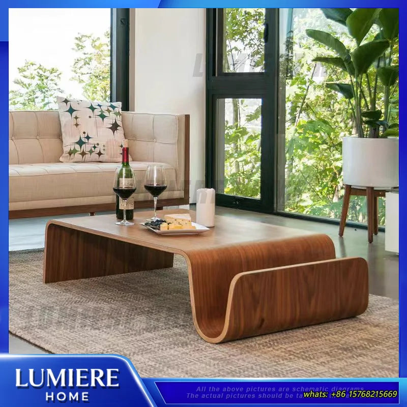 Scandinavian Style Coffee Table Minimalist Living Room Side Table Modern Wooden End Table with Curved Design Retro Nordic