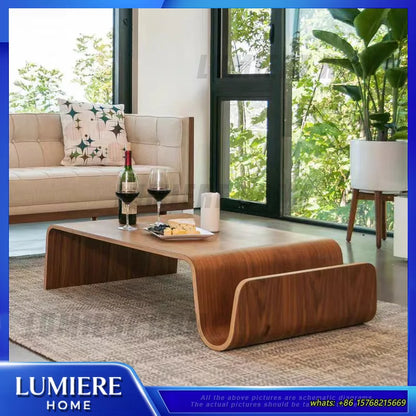 Scandinavian Style Coffee Table Minimalist Living Room Side Table Modern Wooden End Table with Curved Design Retro Nordic