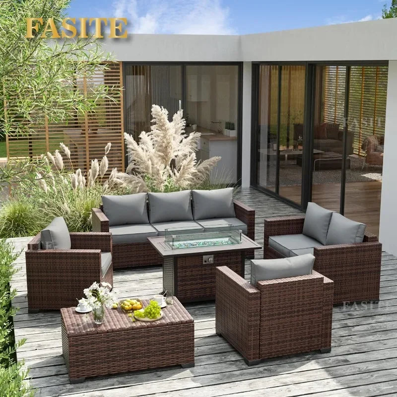 Furniture Set with Fire Pit Table, 8 Pieces Outdoor Oversized Sectional Sofa