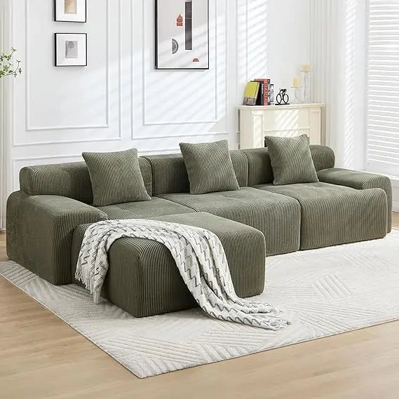 118 Modular Sectional Sofa, Cloud Sectional Couch for Living Room, Boneless L-Shaped Sofas with Deep Seat, Comfy Fluffy Couch wi