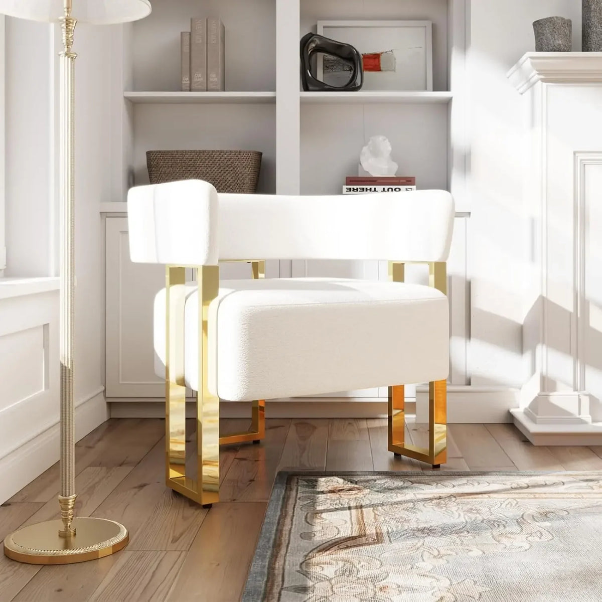 for Living Room Bedroom (2, White) Modern White Accent Chair Set of 2, Boucle Barrel Chairs Set of 2, Arm Chairs