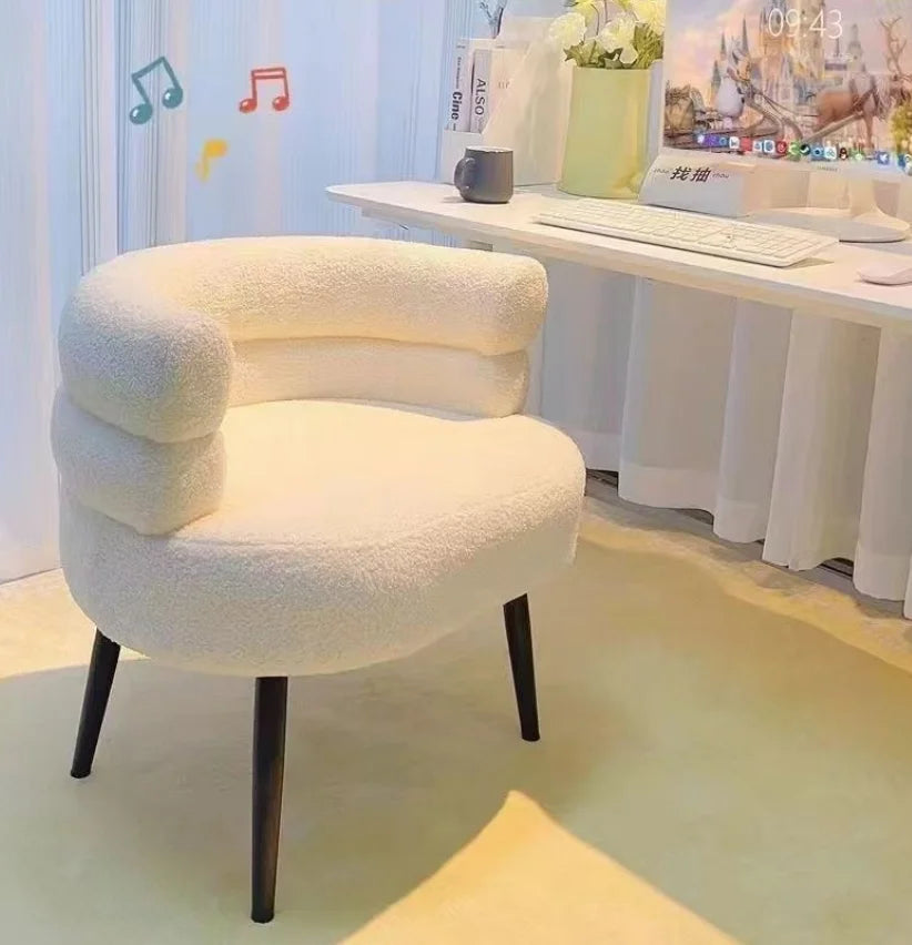 Living Room Swivel Chair Nordic Armchair INS Lift Computer Backrest Chair Lamb Wool Design Bedroom Makeup Chair Home Furniture