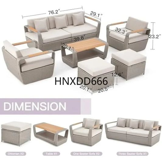 Patio Furniture Set, Outdoor Sectional Conversation Rattan Sofa with Ottoman and Storage Table Garden Sofas