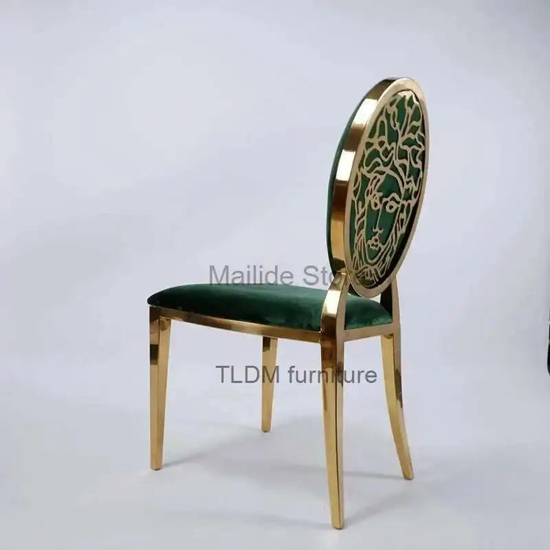 Luxury stainless steel dining chairs, modern home furniture, simple metal back chairs, kitchen fabric dining chairs