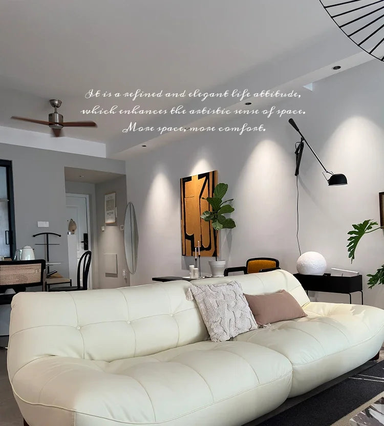 Extreme leather sofa Italian minimalist first layer cowhide living room simple medium and ancient style retro small apartment