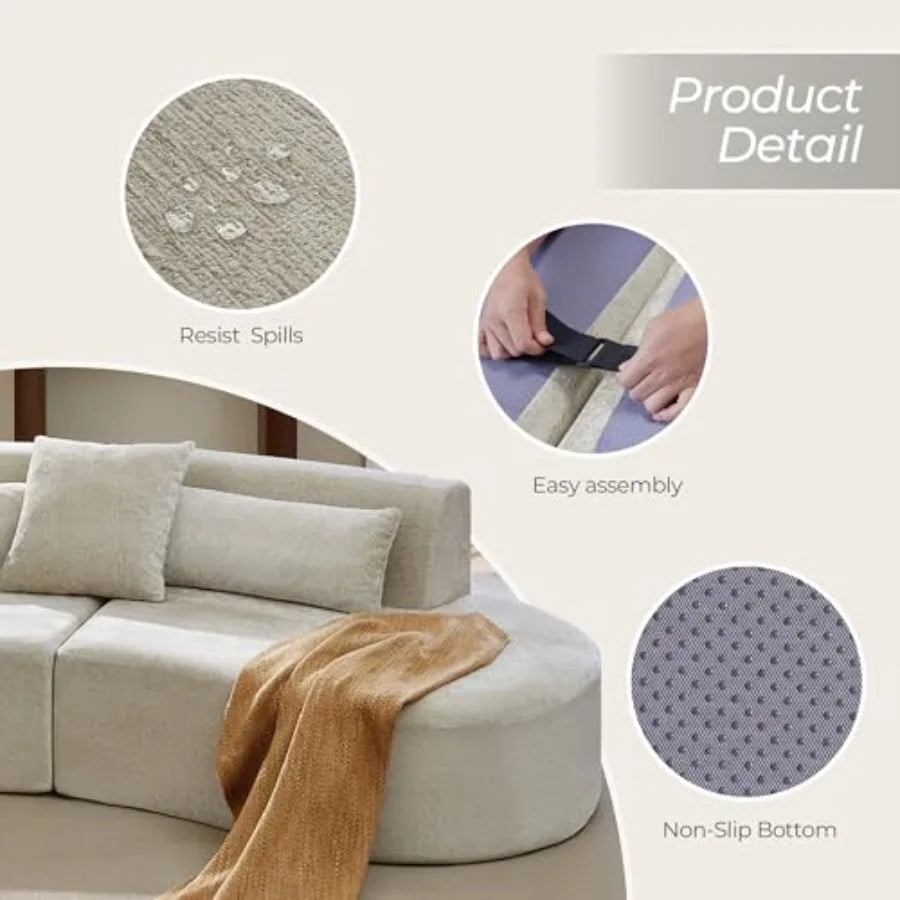 Curved Sectional Sofa with Lumbar Pillows Modular Cloud Boneless Couch with 2 Throw Pillows Oversized Modern Comfy Chenille Sof