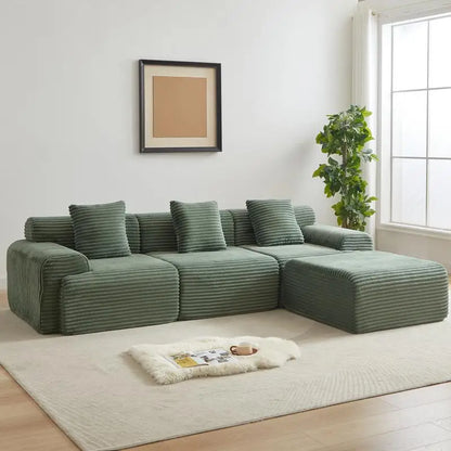 114-Inch Modular Corduroy Sofa, Featuring Inlaid Structure, 3 Throw Pillows, Wider Backrest, and 4 Configurable Modules for