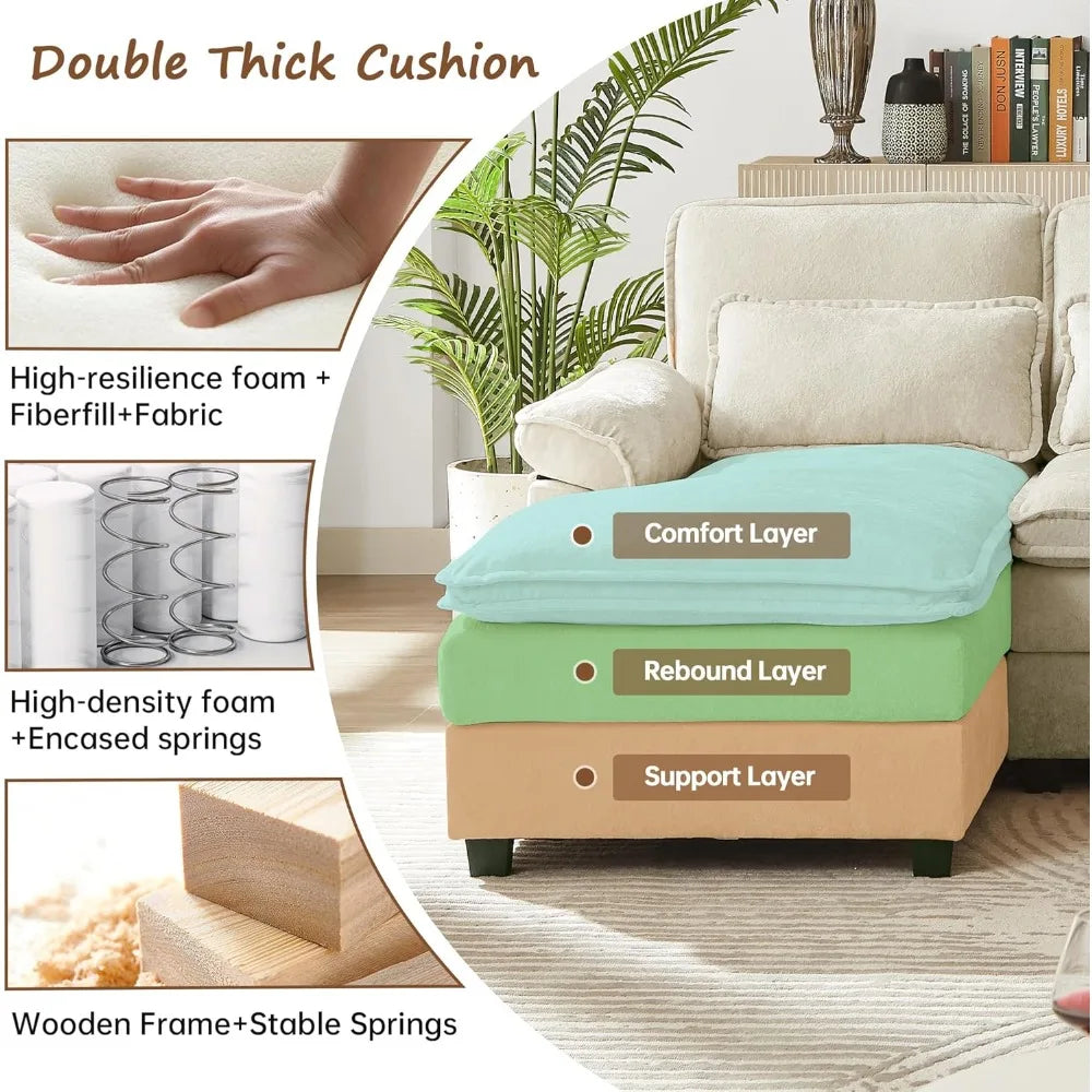 Chenille Sofa Sleeper Deep Seat Sofa with 4 Throw Pillows, 4-Seater,113