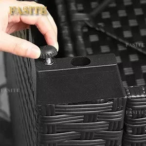 7 Pieces Outdoor PE Wicker Furniture Set Patio Rattan Sectional Conversation Sofa Set With Khaki Cushions And Glass Top Table