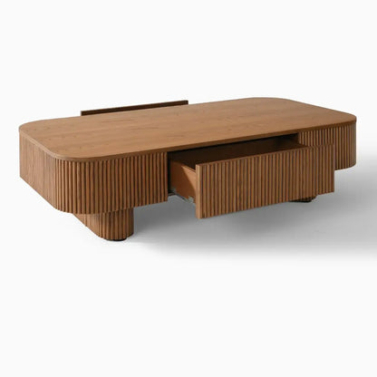 Modern Luxury Living Room Furniture Wood Rectangular Coffee Table Safety Round Corner Coffee Table with Concealed Drawer