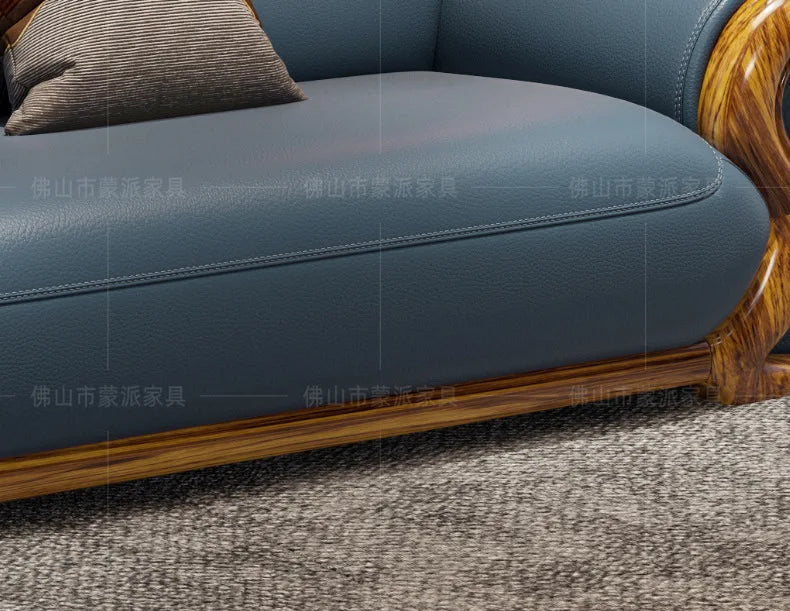 New Chinese ebony leather sofa combination first layer cowhide high-end villa living room modern solid wood sofa furniture