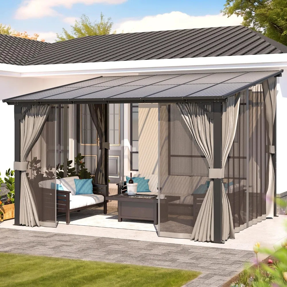 12ft X 10ft Wall-mounted Gazebo with Curtains and Mosquito Net; 10ft X 12ft Hardtop Gazebo; Customizable