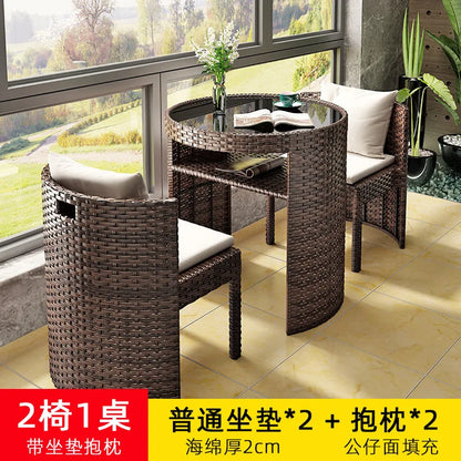 Balcony Small Table and Chair Tea Table and Chair Kit Outdoor Garden Combination Leisure Storage Rattan Knitting Small Table and