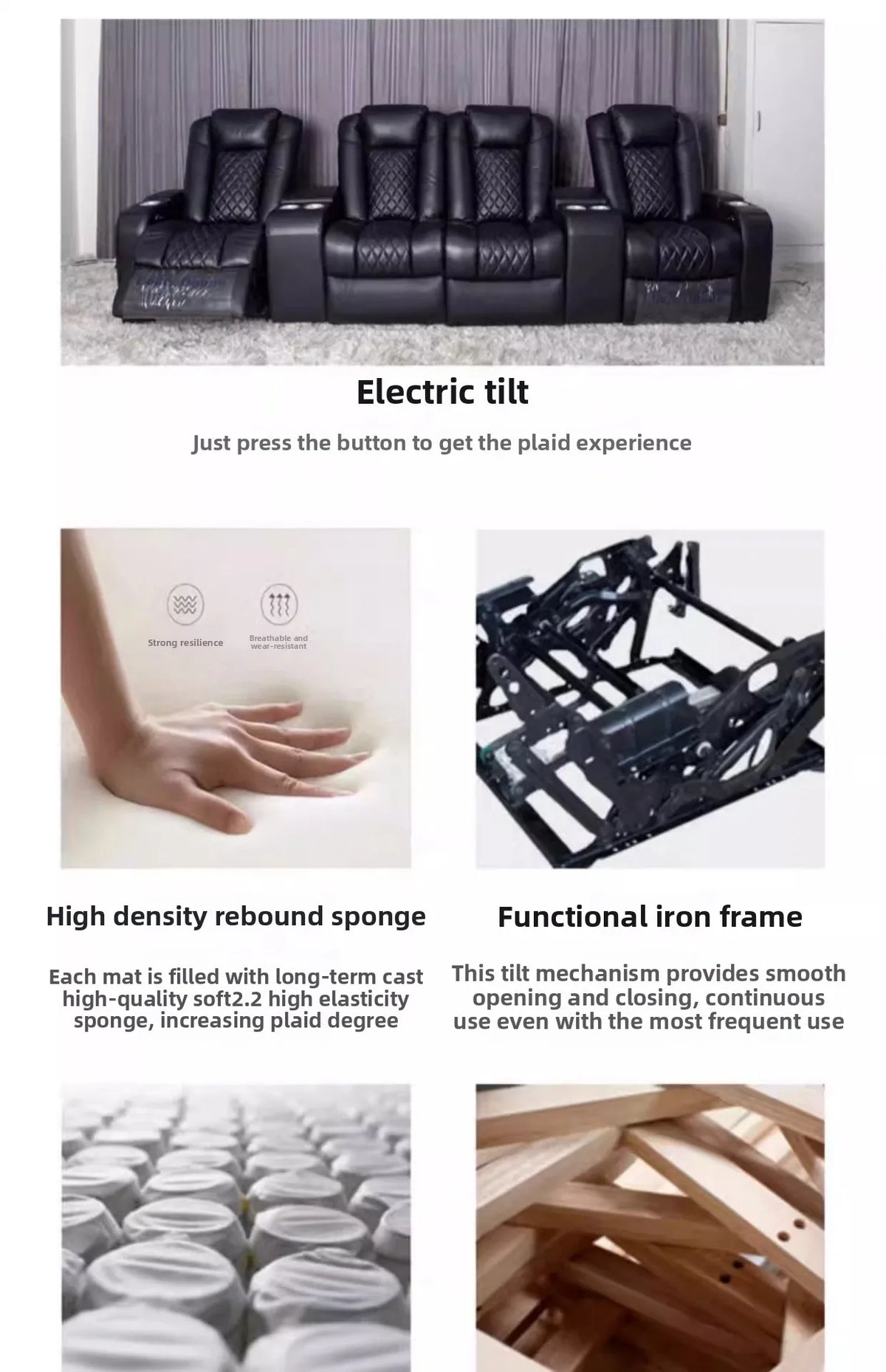 Villa living room leather, sofa first layer cowhide electric multi-function