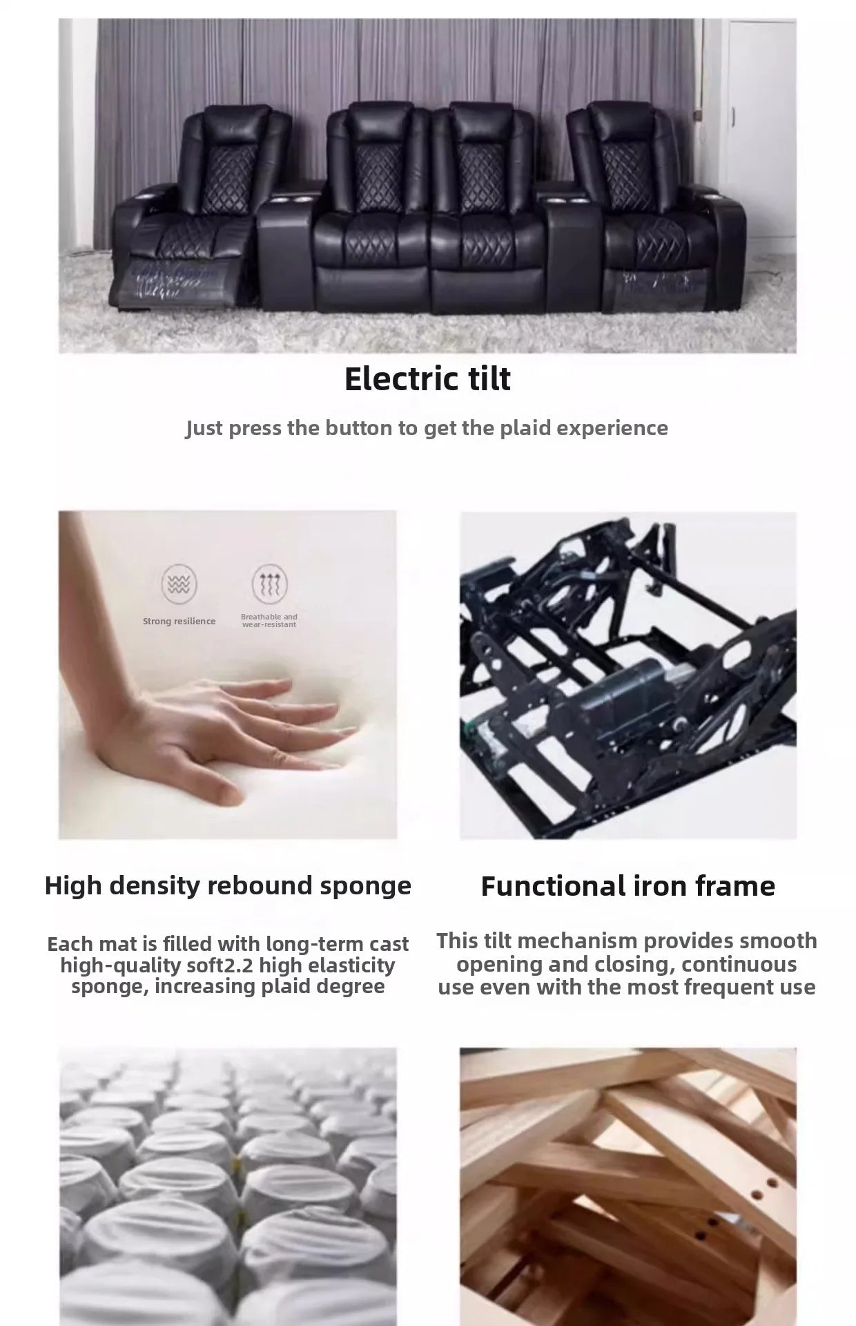 Villa living room leather, sofa first layer cowhide electric multi-function