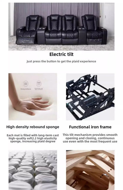 Villa living room leather, sofa first layer cowhide electric multi-function