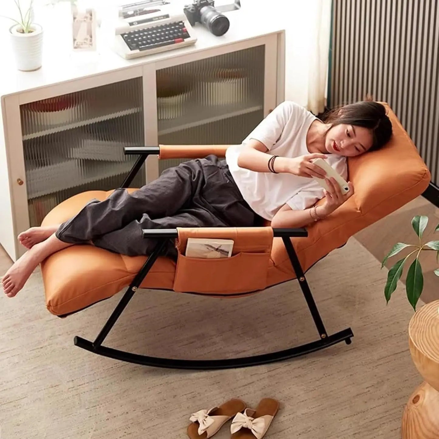 Lazy Rocking Chair Washable Technology Cloth Relaxation And Comfort Lounge Chairs 5 Angle Adjustment Detachable Recliner Chair