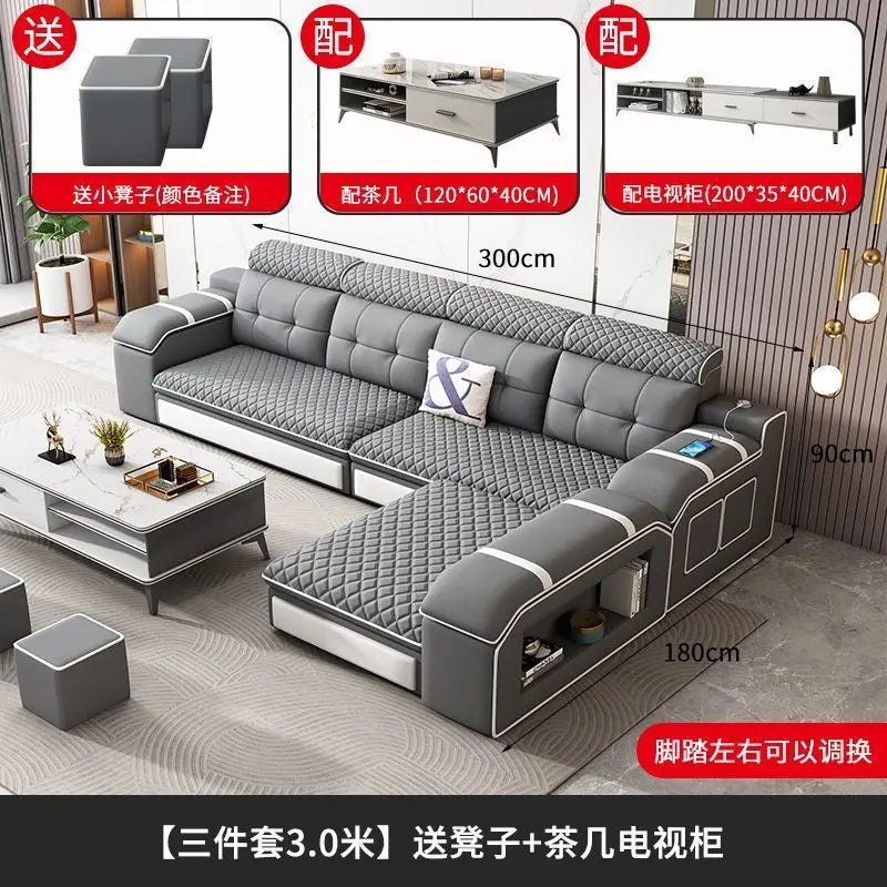 Modern leave-in multi-functional sofa, simple size, detachable and washable fabric sofa combination U-shaped sofa living room
