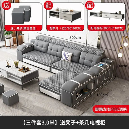 Modern leave-in multi-functional sofa, simple size, detachable and washable fabric sofa combination U-shaped sofa living room