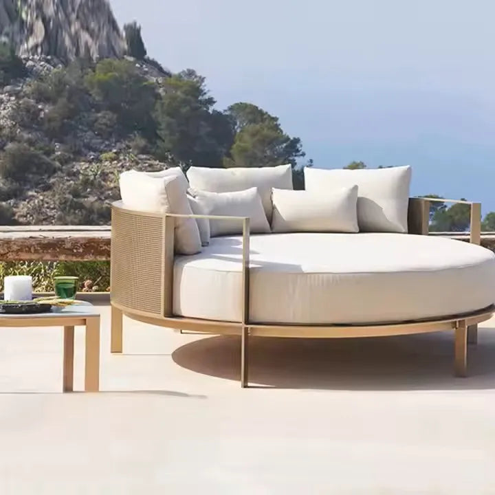 Modern design outdoor aluminum frame garden furniture relaxing beach loungers and hotel fabric round sofa bed