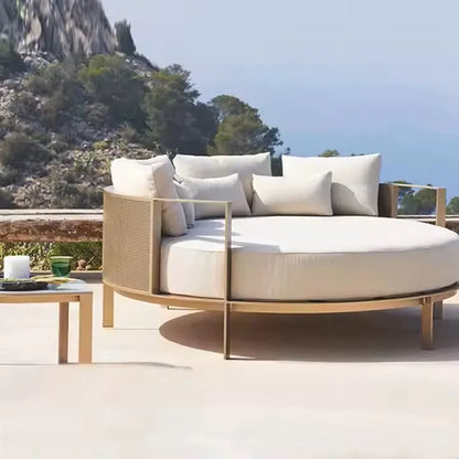 Modern design outdoor aluminum frame garden furniture relaxing beach loungers and hotel fabric round sofa bed