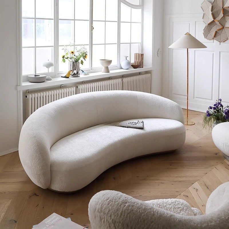 French cream style lamb wool cashew sofa living room three-person curved pea sofa designer sofa